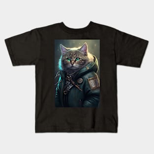 Cool portrait of a Cyber Future Cat Kids T-Shirt